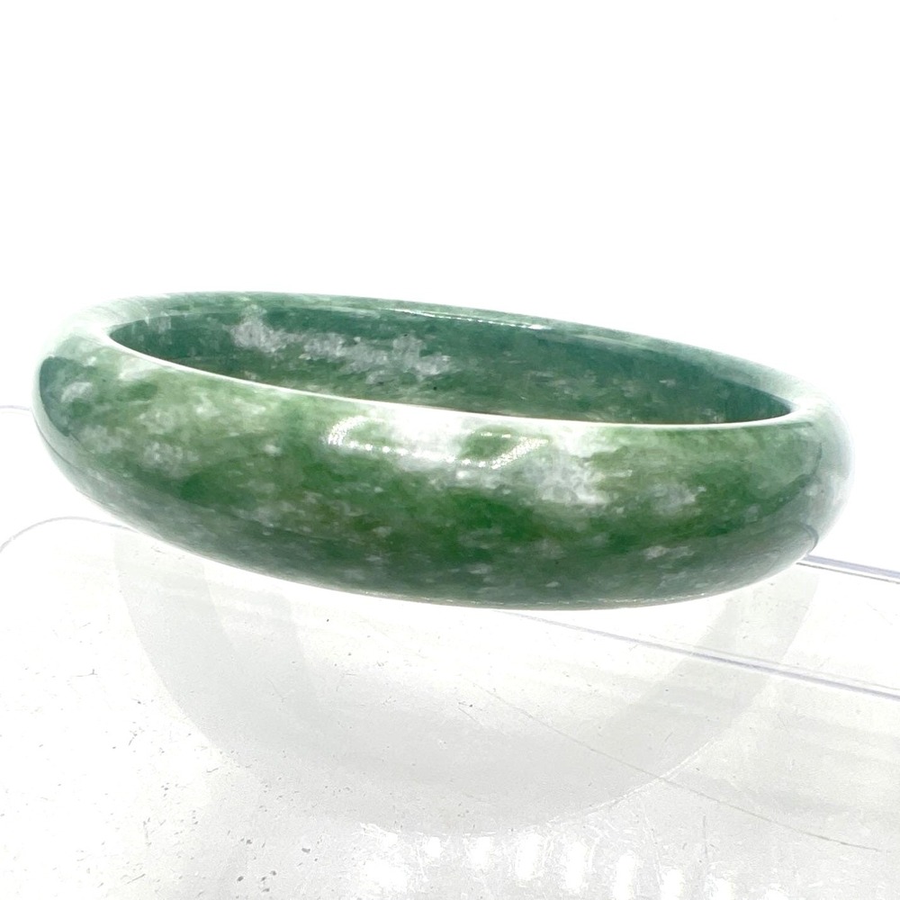 Vtg Unisex Natural Stone Bangle Bracelet Serpentine Green White Marbled Hololith